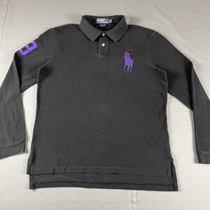 Ralph Lauren Shirt Mens XLARGE Black Rugby Long Sleeve Collared BIG PONY Size XL